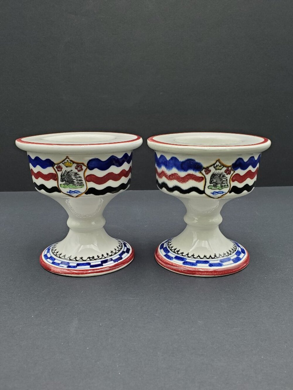 Caber Siena Italy Porcupine Egg Cups Istrice Porcupine Contrada Emblem Cups
